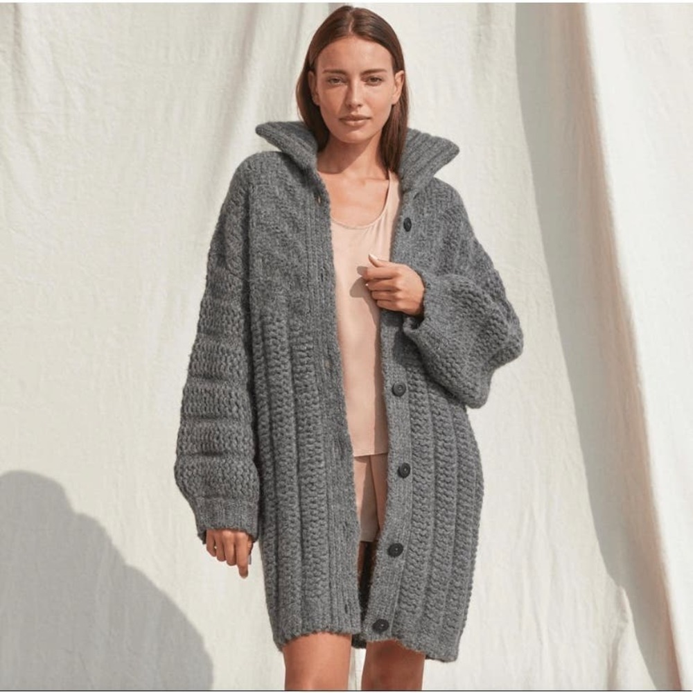 lunya Gray Chunky Knit Button-Up Cardigan